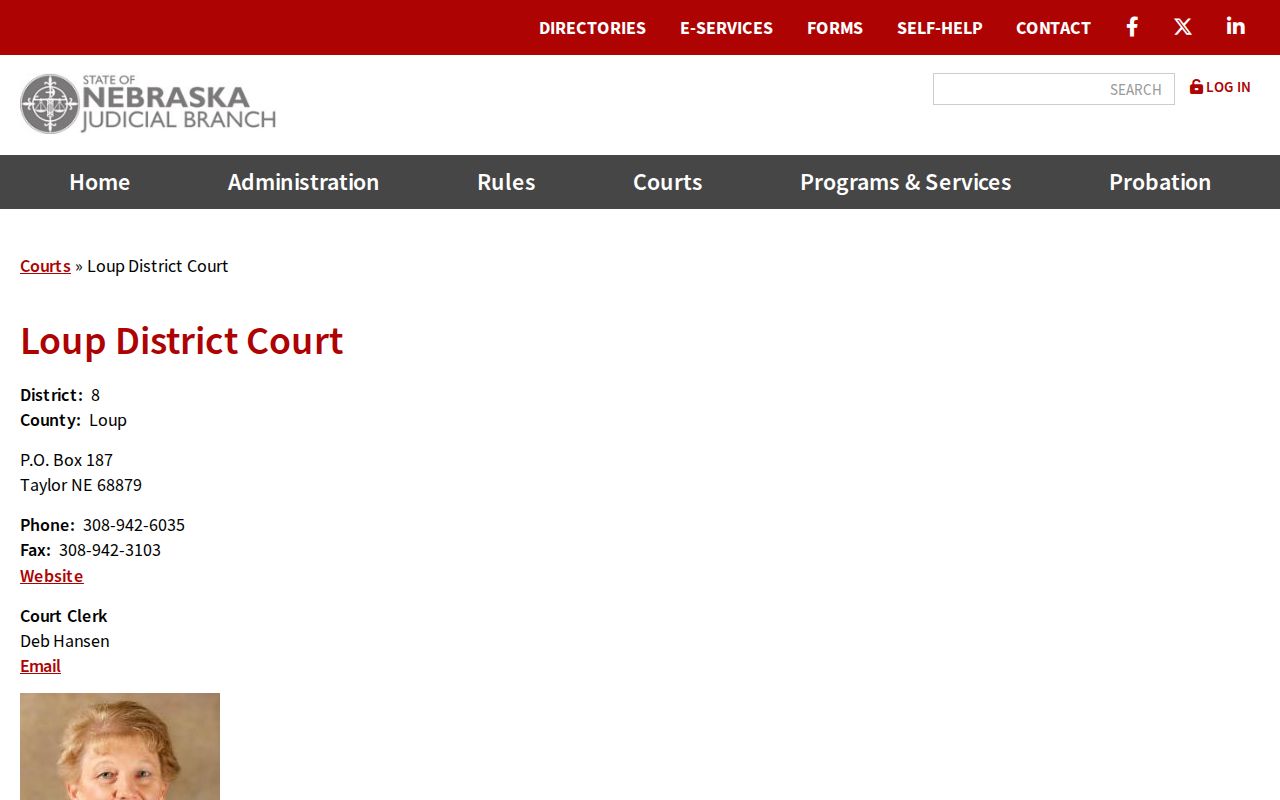 Loup District Court official clerk contact page
