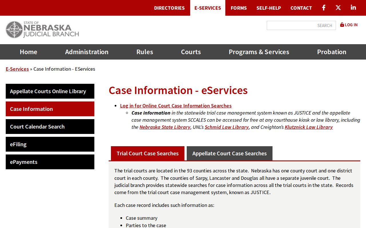 Nebraska JUSTICE case-information search explanation for Loup County records
