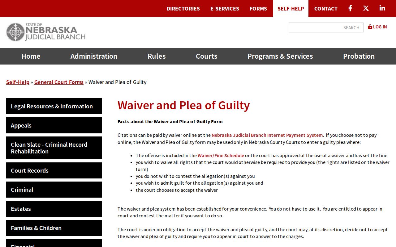 Nebraska waiver and plea instructions with failure-to-appear warning