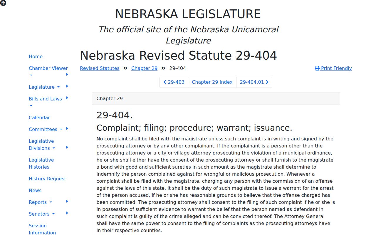 Nebraska arrest-warrant complaint and magistrate statute page
