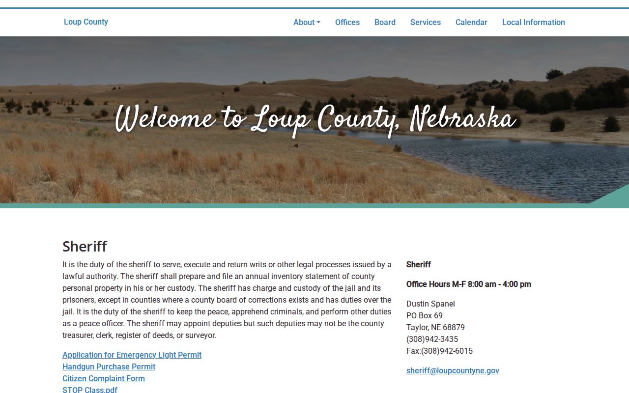 Loup County Sheriff duties and office contact page